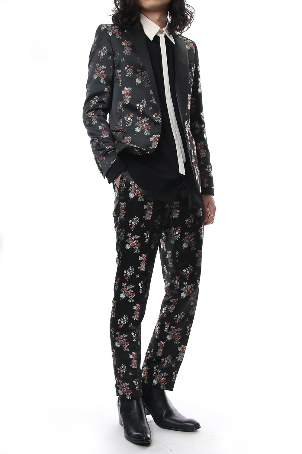 Satin Flower Jacquard Slacks