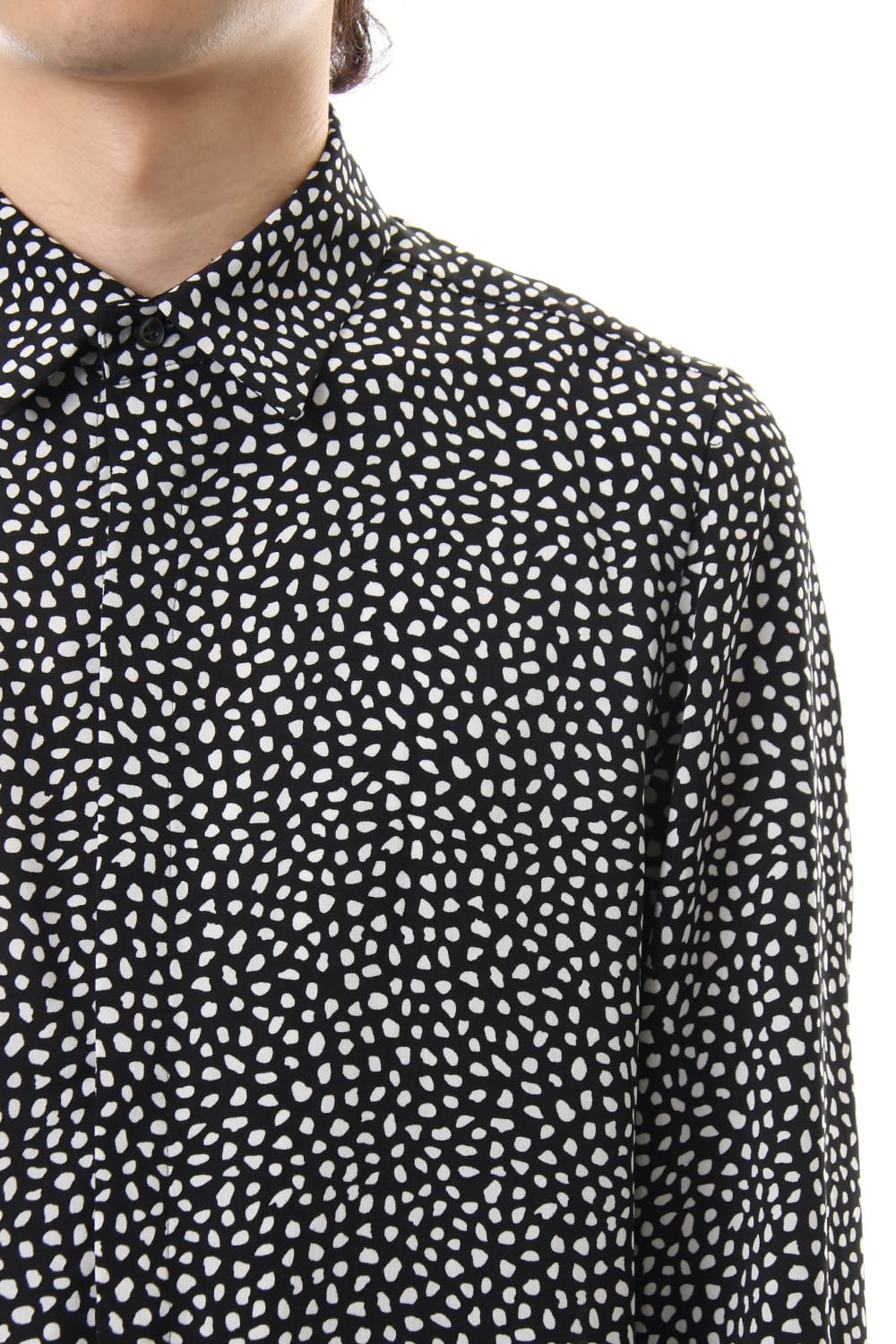 Chiffon Leopard dot print shirt Black×Off White