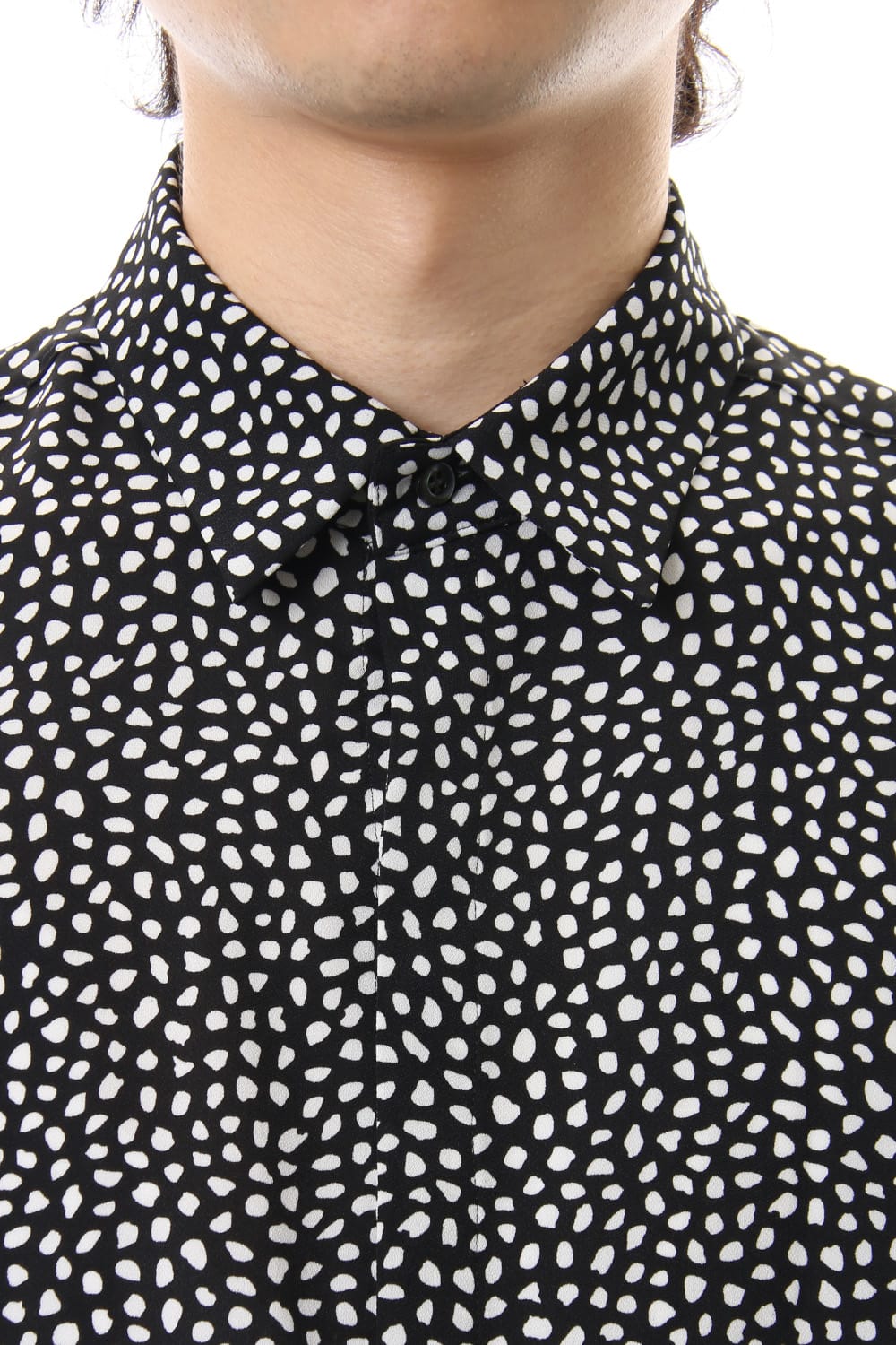 Chiffon Leopard dot print shirt Black×Off White