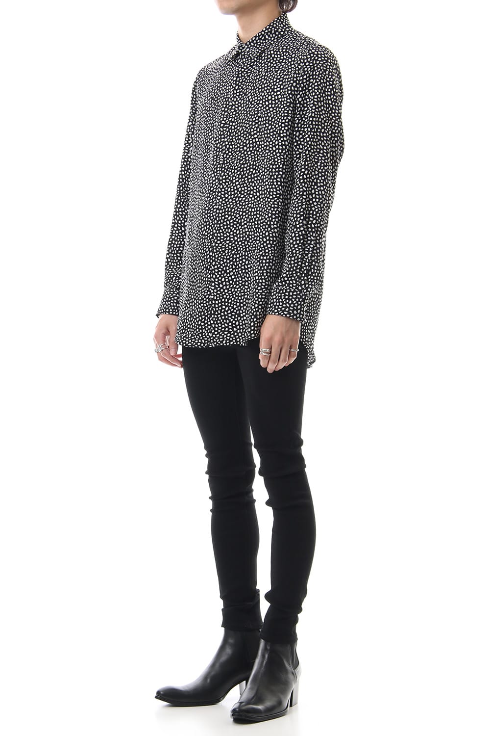 Chiffon Leopard dot print shirt Black×Off White