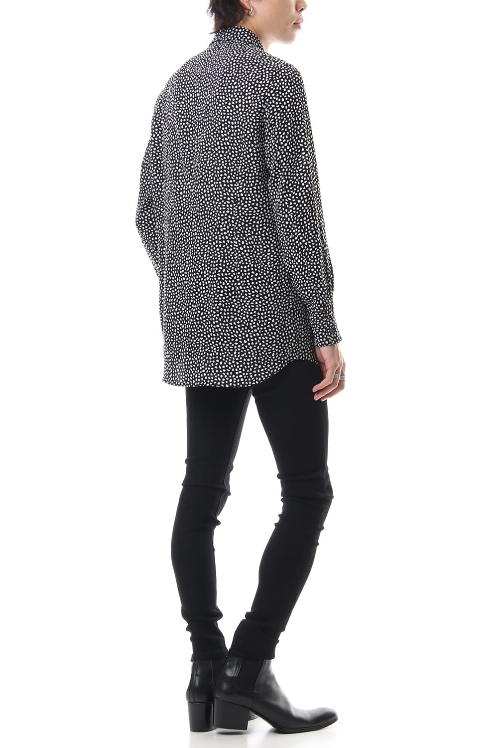 Chiffon Leopard dot print shirt Black×Off White