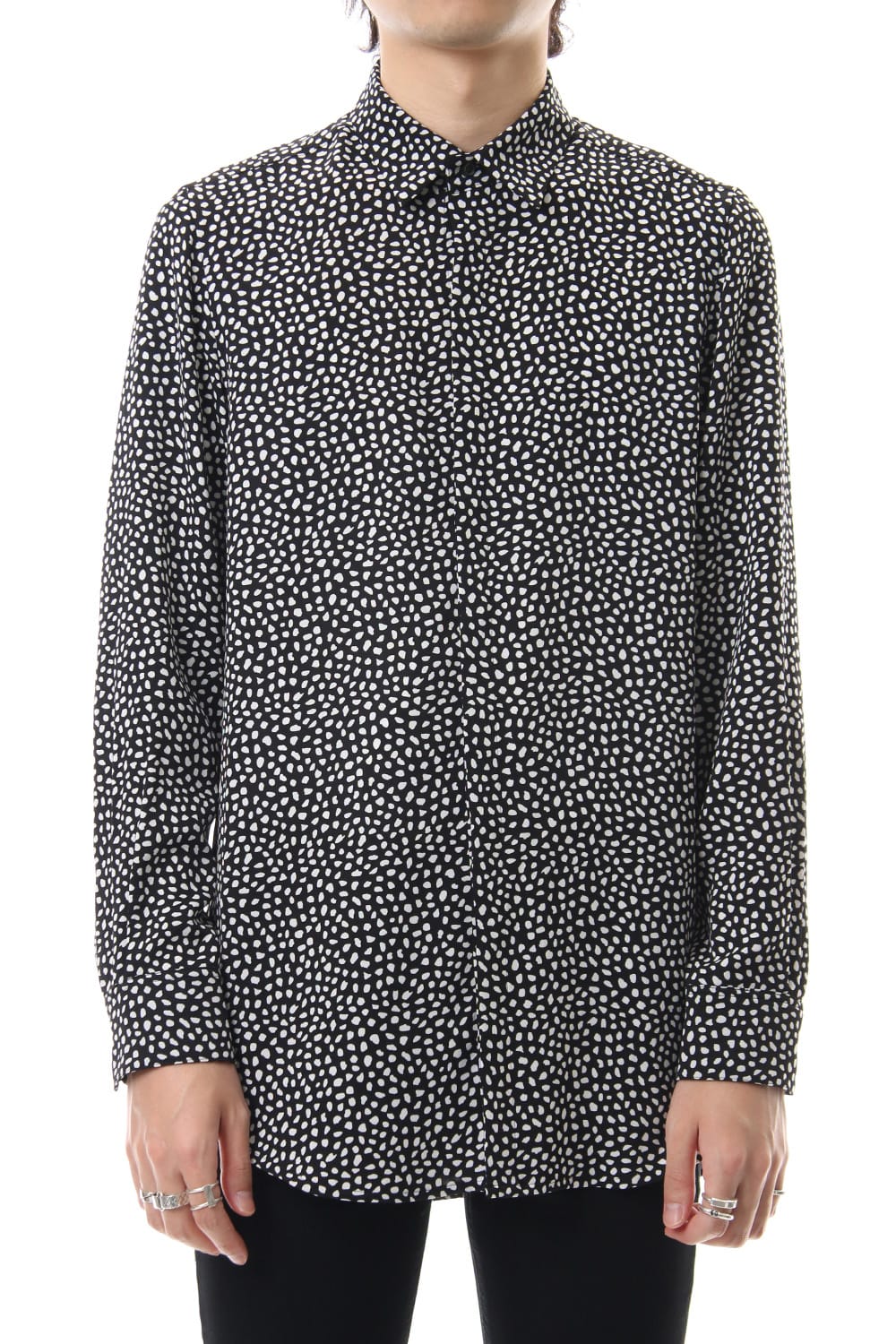 Chiffon Leopard dot print shirt Black×Off White