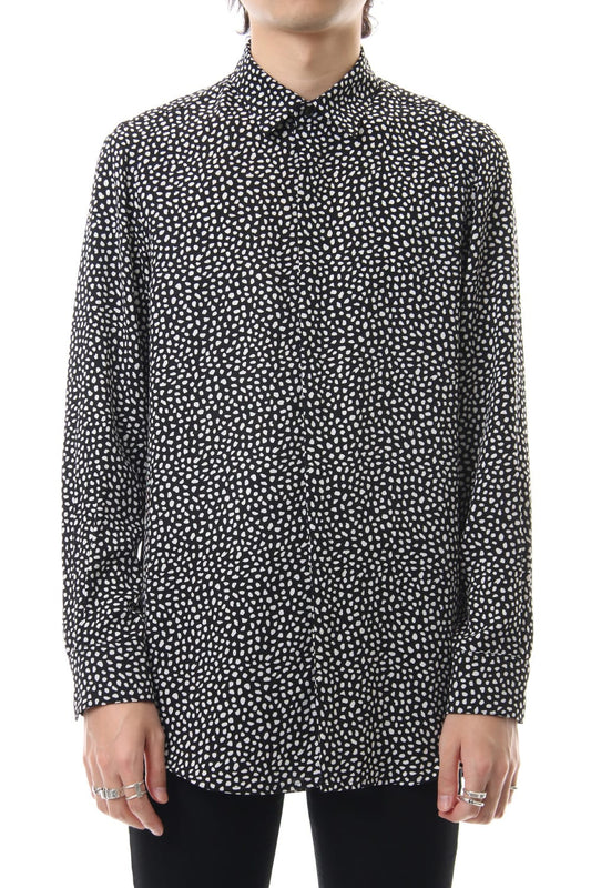 Chiffon Leopard dot print shirt Black×Off White