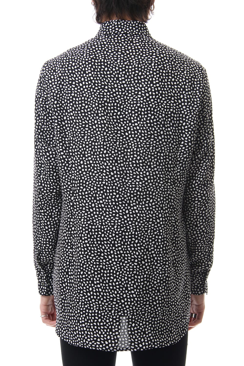 Chiffon Leopard dot print shirt Black×Off White