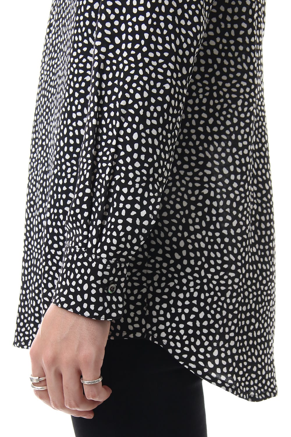 Chiffon Leopard dot print shirt Black×Off White