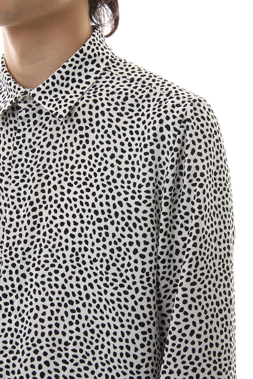 Chiffon Leopard dot print shirt Off White×Black