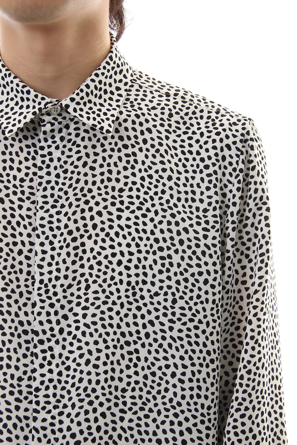 Chiffon Leopard dot print shirt Off White×Black