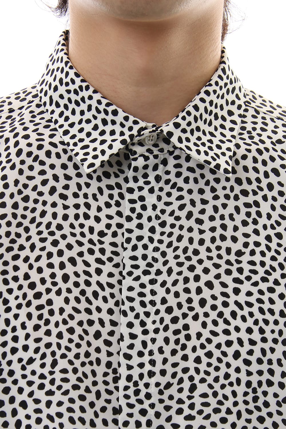 Chiffon Leopard dot print shirt Off White×Black