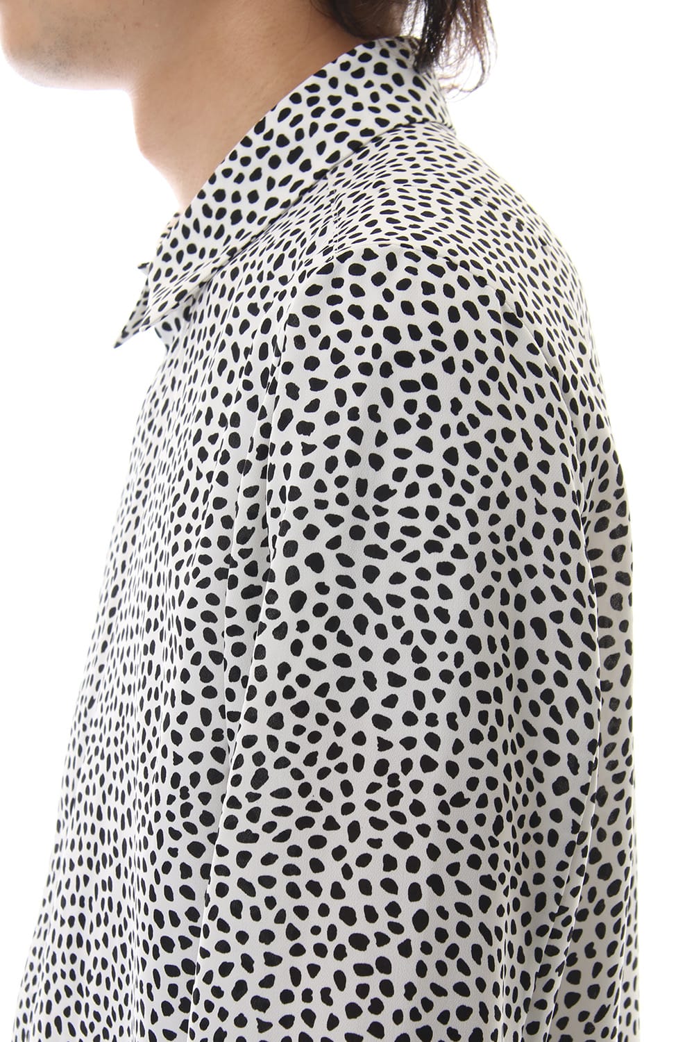 Chiffon Leopard dot print shirt Off White×Black