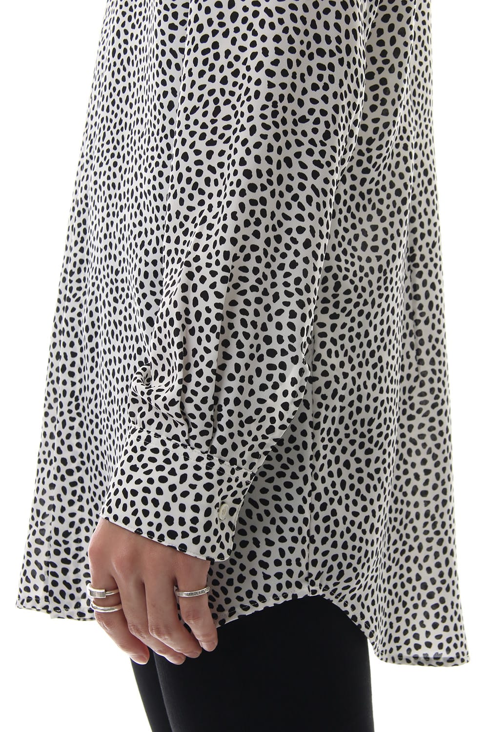 Chiffon Leopard dot print shirt Off White×Black