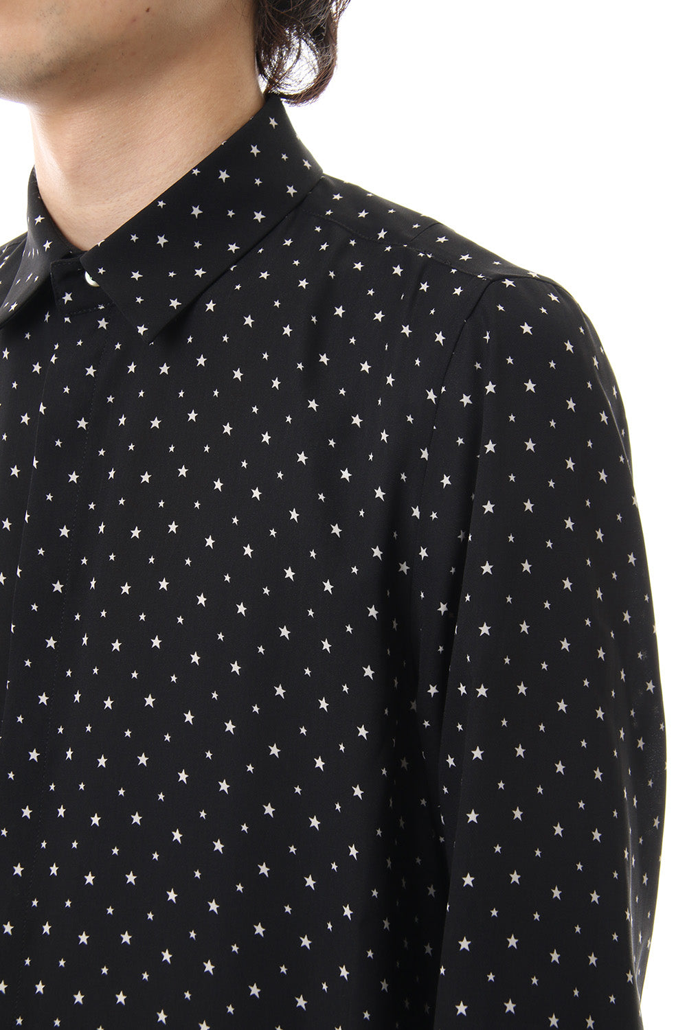 Chiffon star print shirt Black × Off White