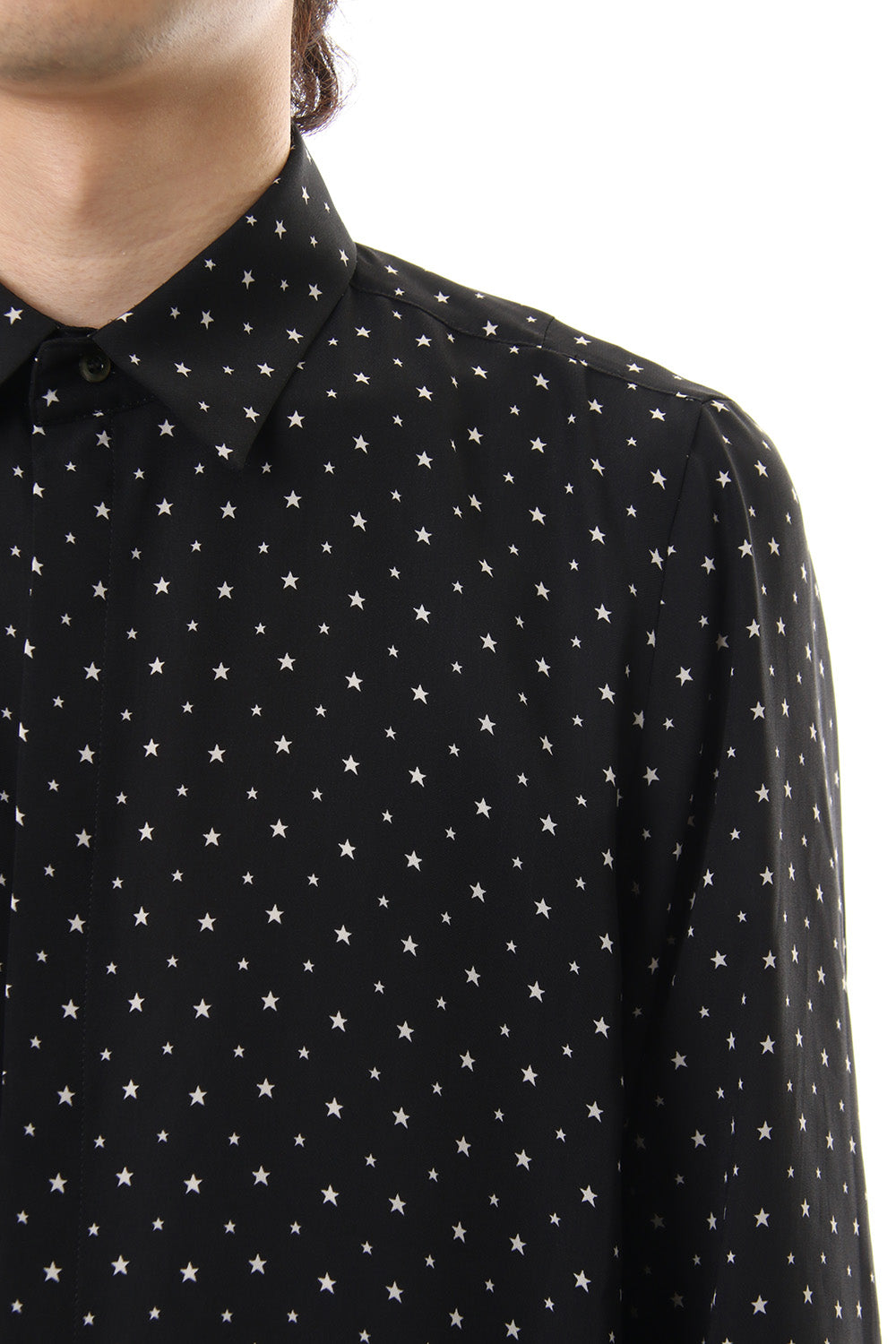 Chiffon star print shirt Black × Off White