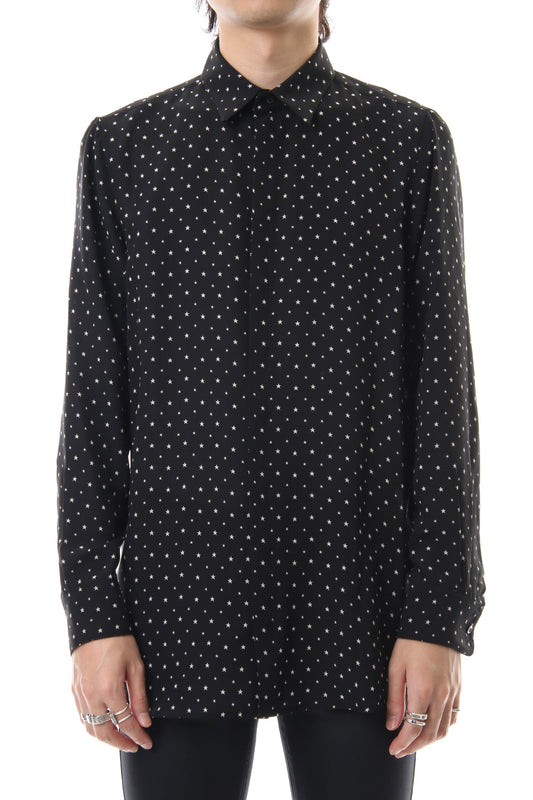 Chiffon star print shirt Black × Off White