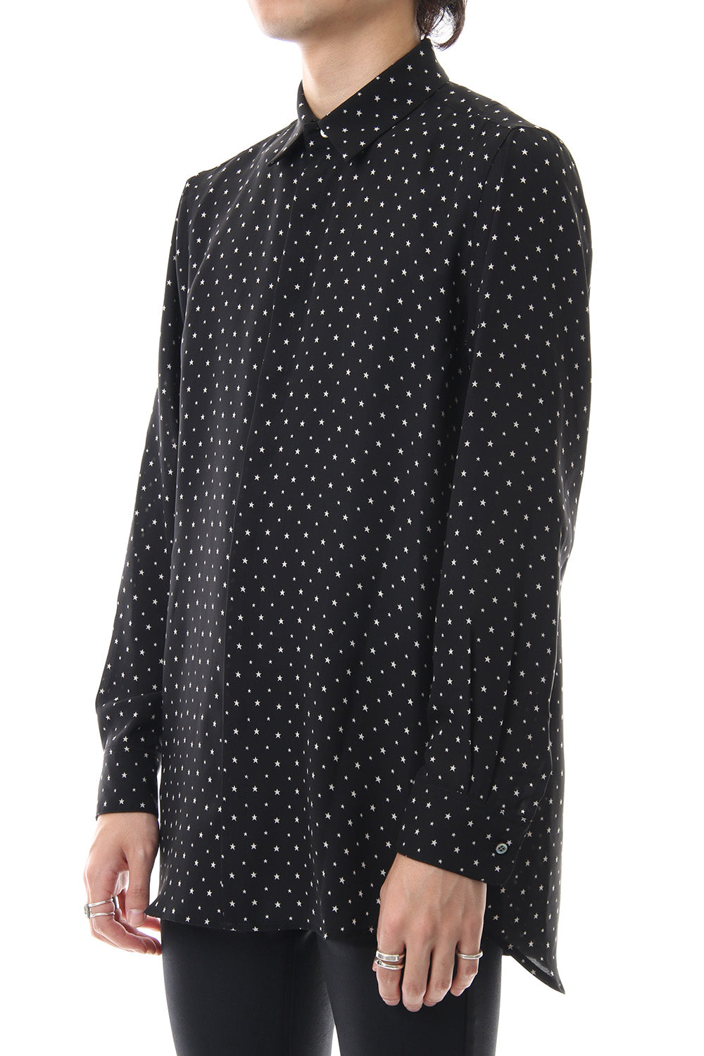 Chiffon star print shirt Black × Off White