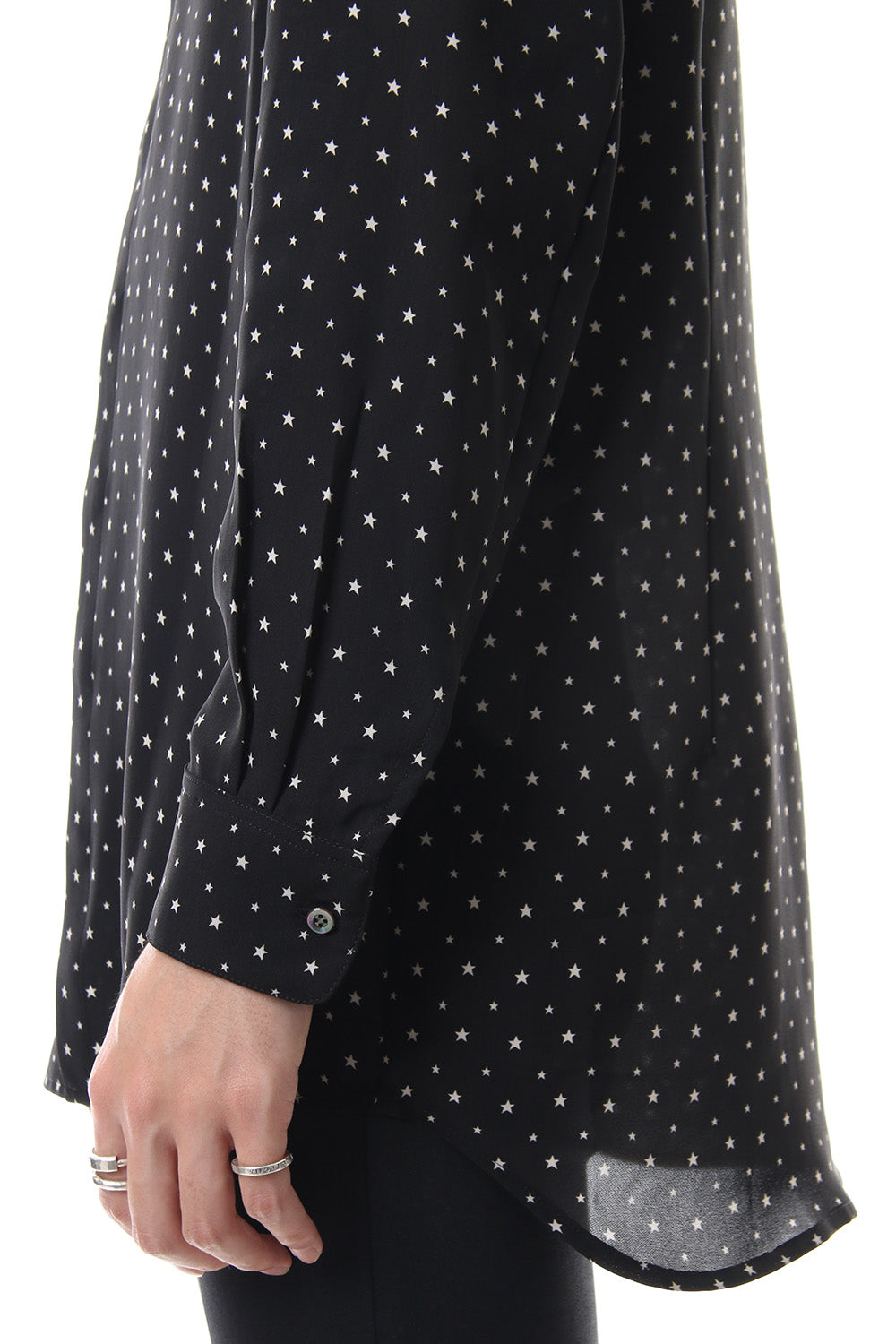 Chiffon star print shirt Black × Off White