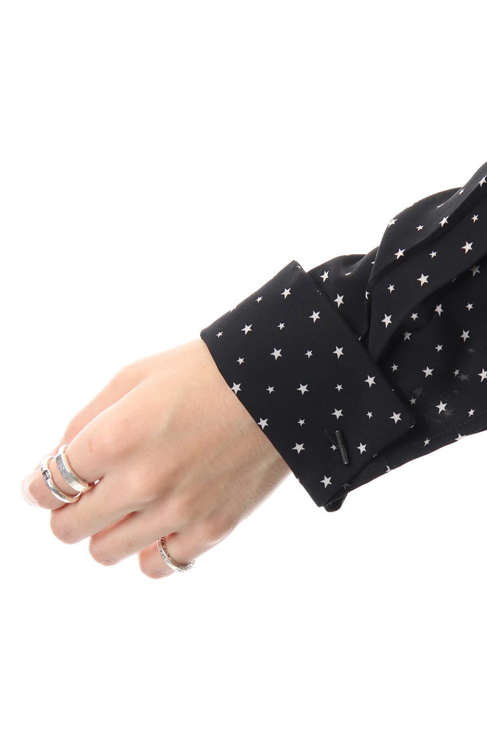 Chiffon star print tie neck shirt Black × Off White