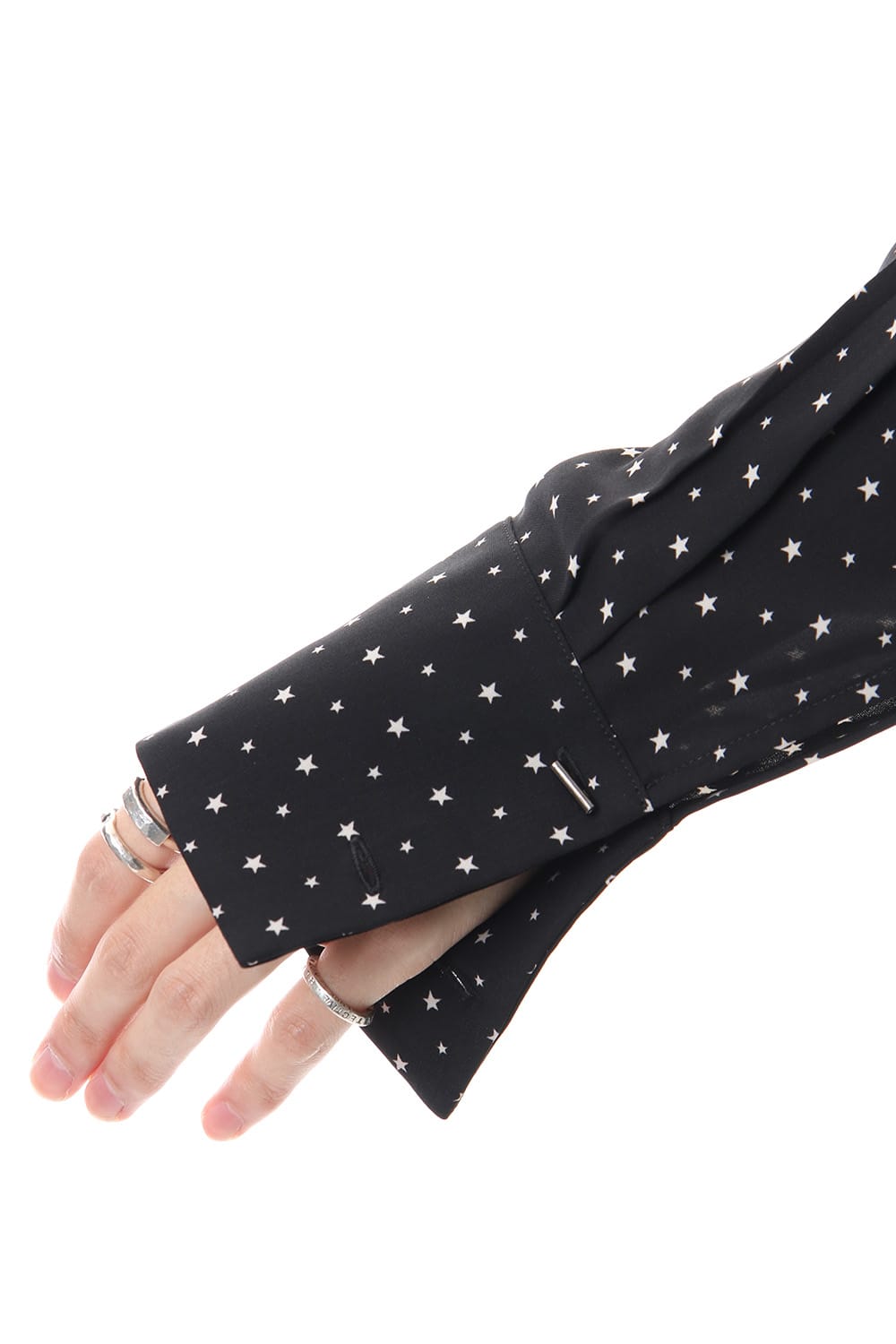 Chiffon star print tie neck shirt Black × Off White