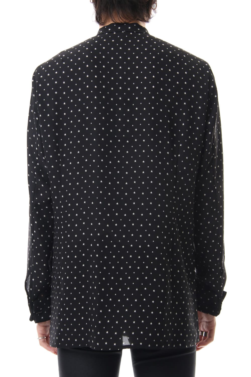 Chiffon star print tie neck shirt Black × Off White