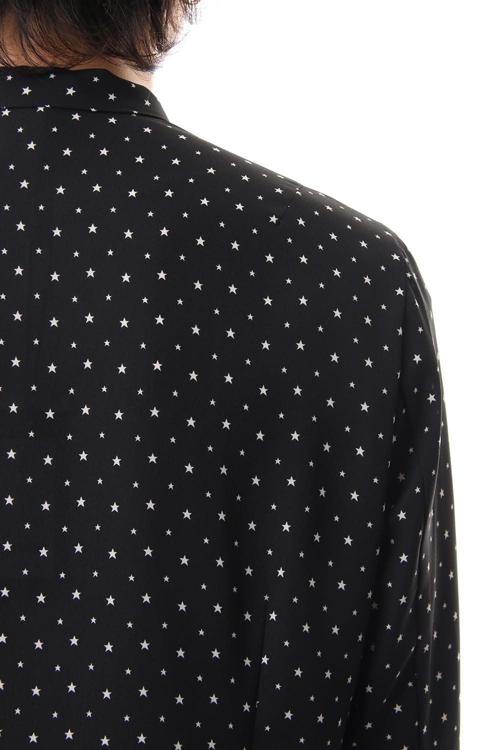 Chiffon star print tie neck shirt Black × Off White