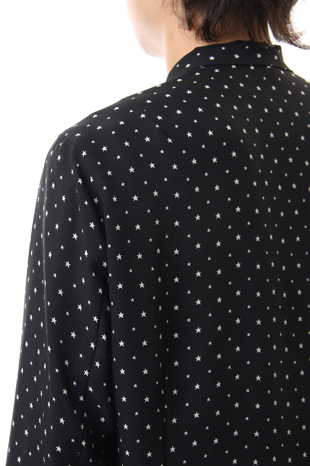 Chiffon star print tie neck shirt Black × Off White