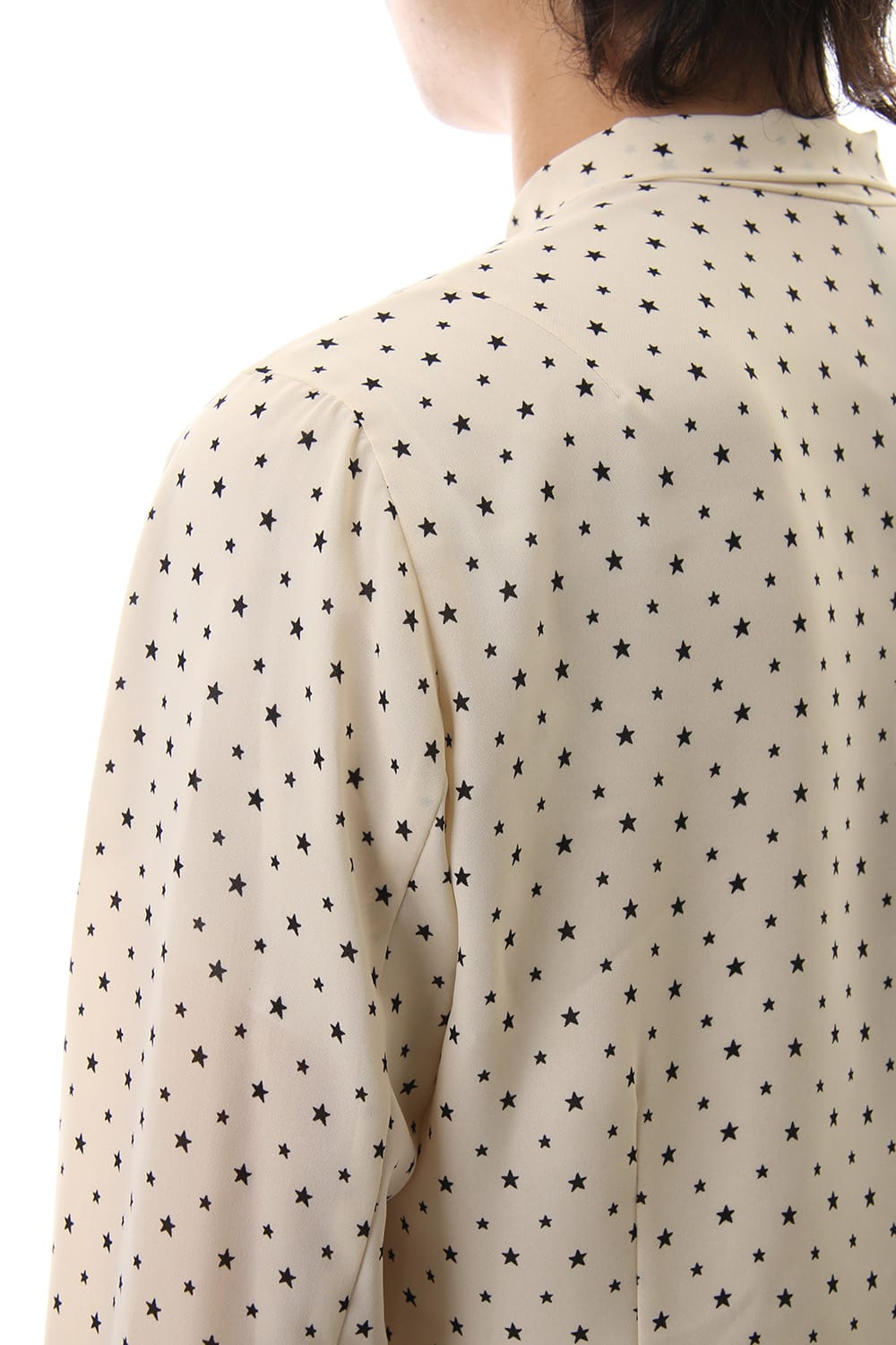 Chiffon star print tie neck shirt Cream × Black