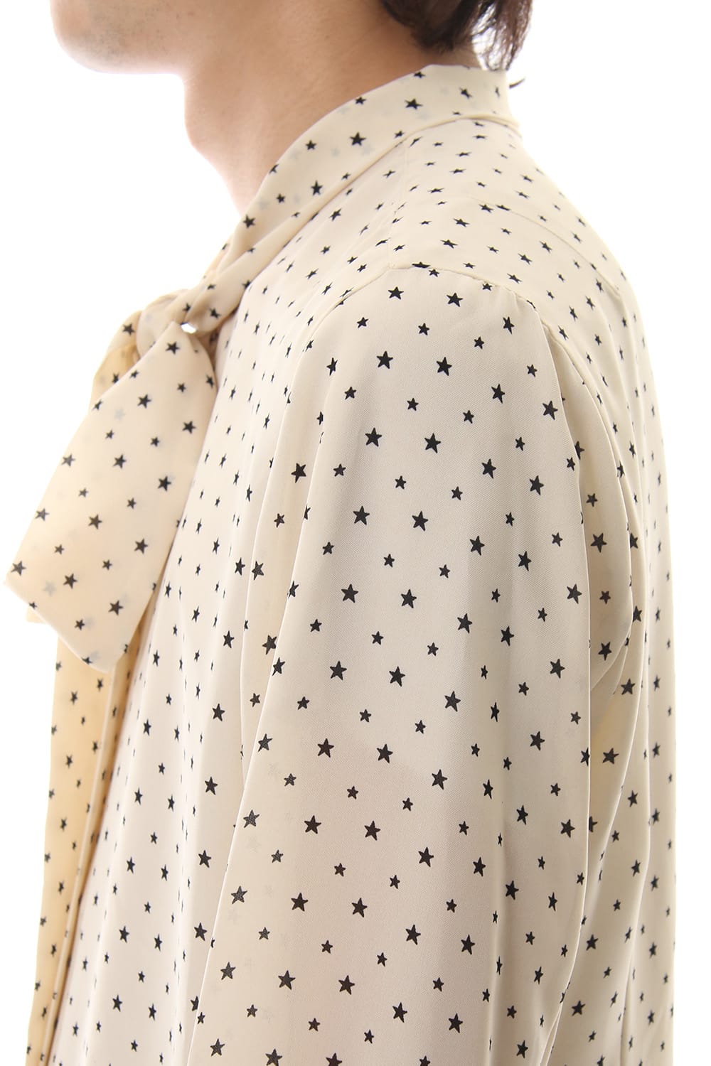 Chiffon star print tie neck shirt Cream × Black