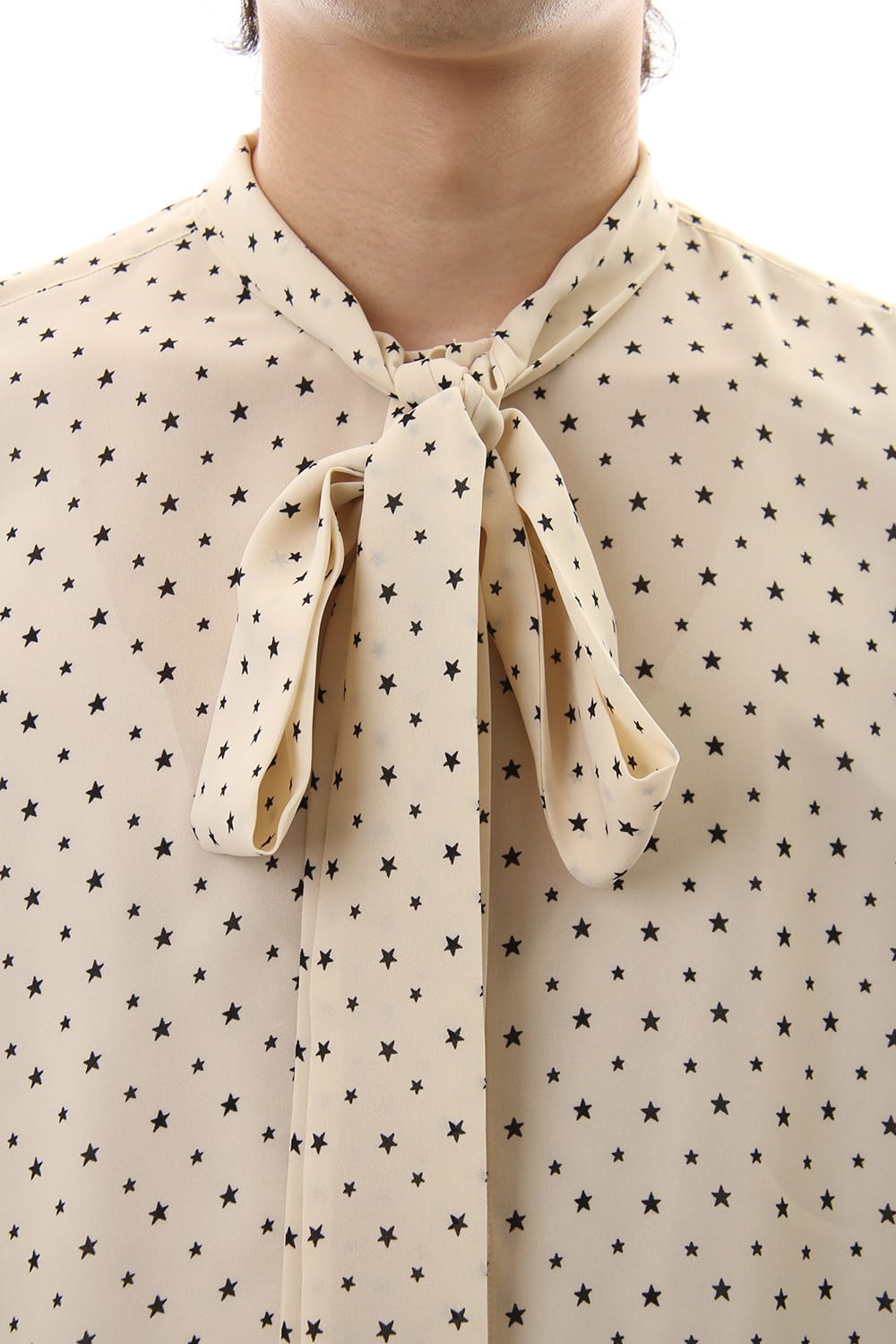 Chiffon star print tie neck shirt Cream × Black