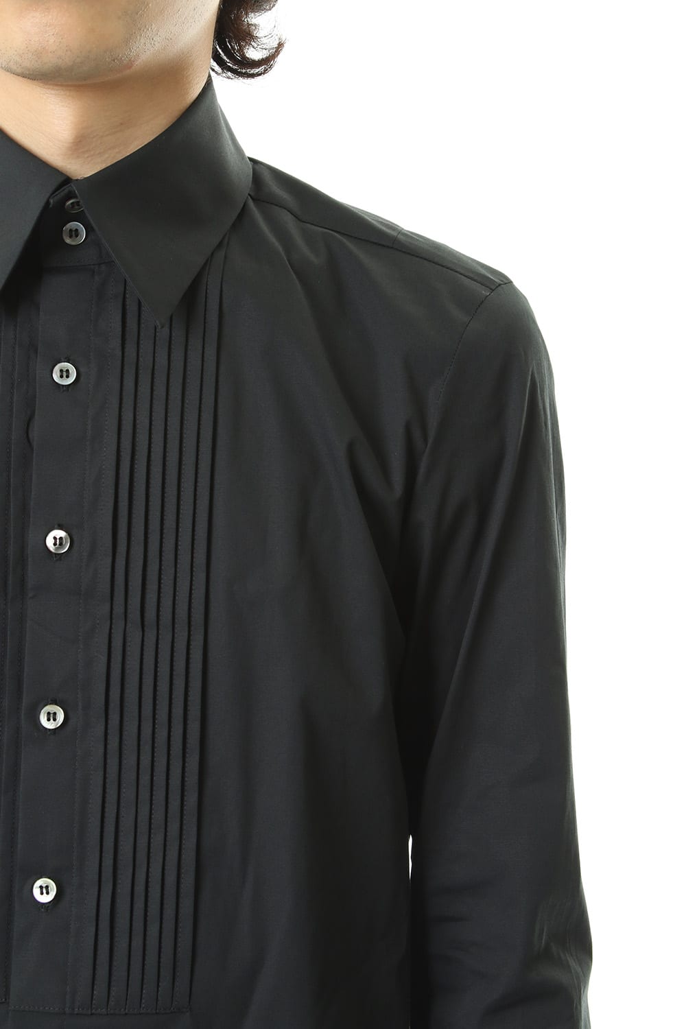 Broad cross stretch pleated bosom shirt Black