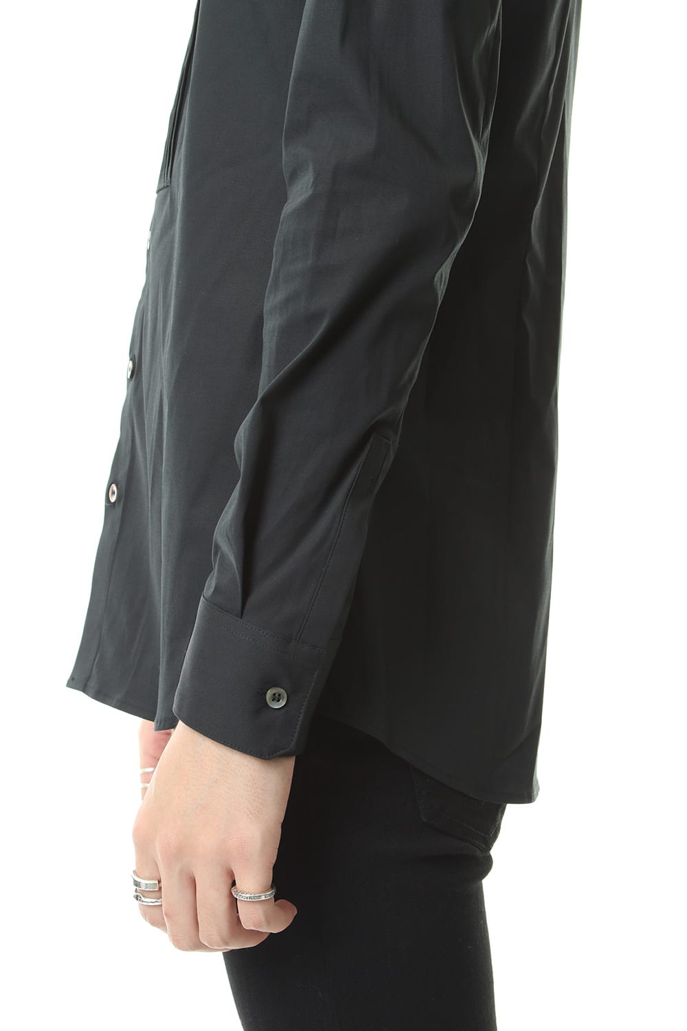 Broad cross stretch pleated bosom shirt Black