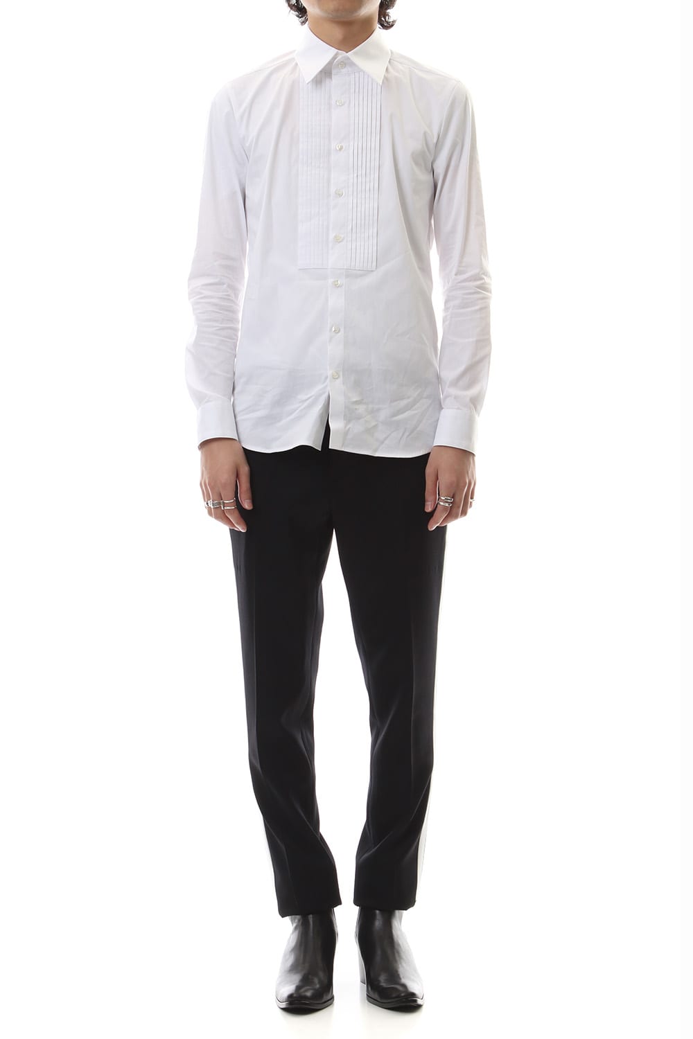 Tuxedo cross stretch slacks Black × Off White