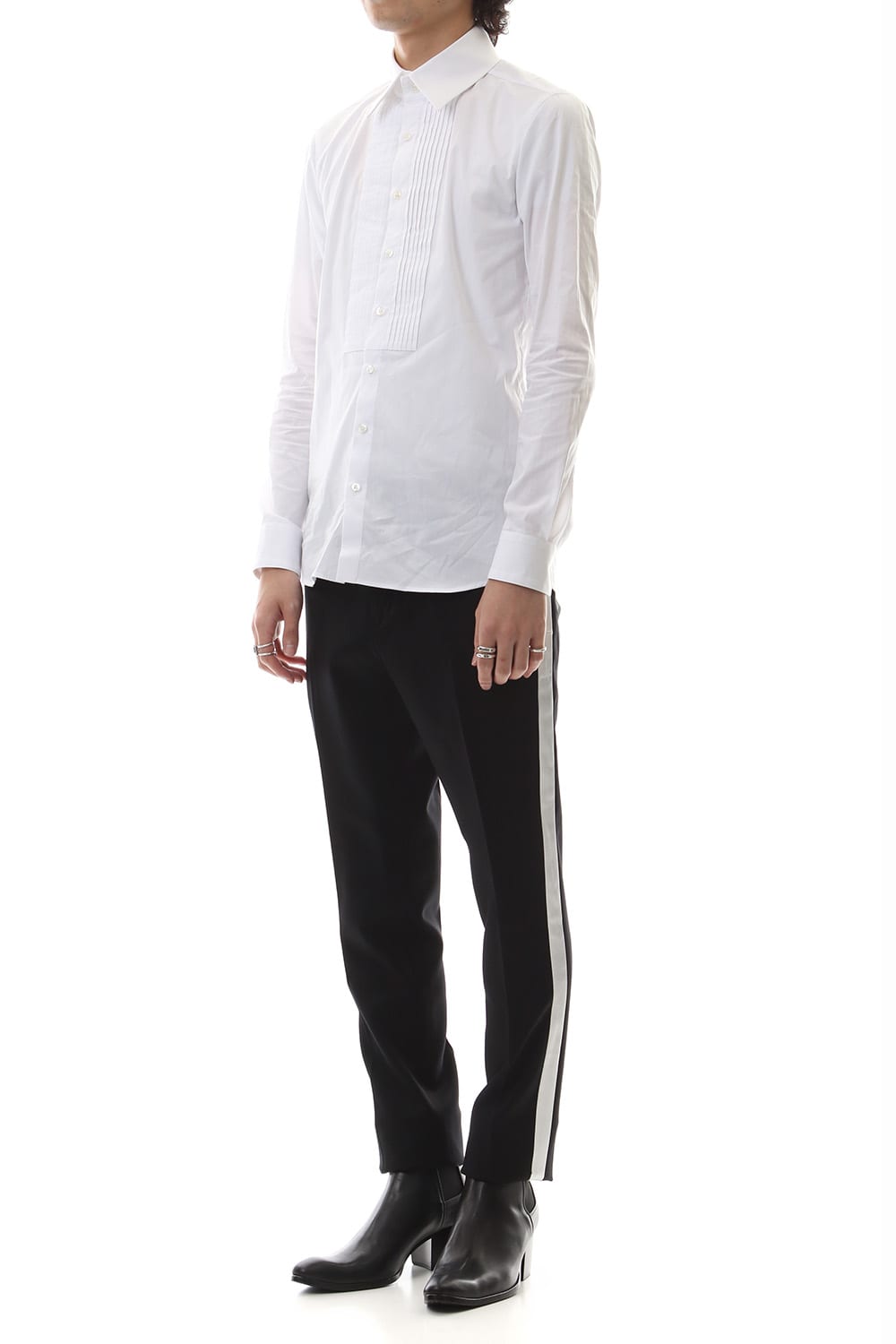 Tuxedo cross stretch slacks Black × Off White