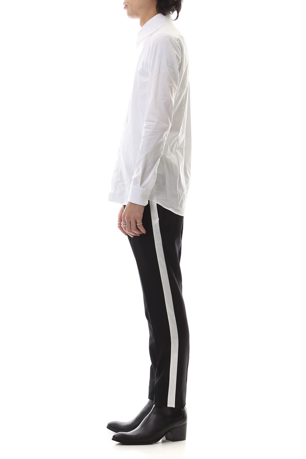 Tuxedo cross stretch slacks Black × Off White