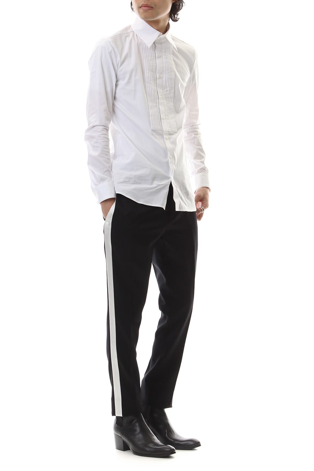 Tuxedo cross stretch slacks Black × Off White