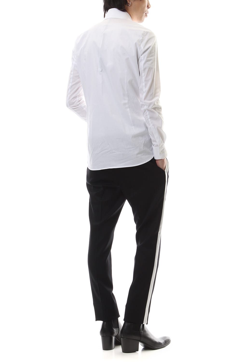 Tuxedo cross stretch slacks Black × Off White