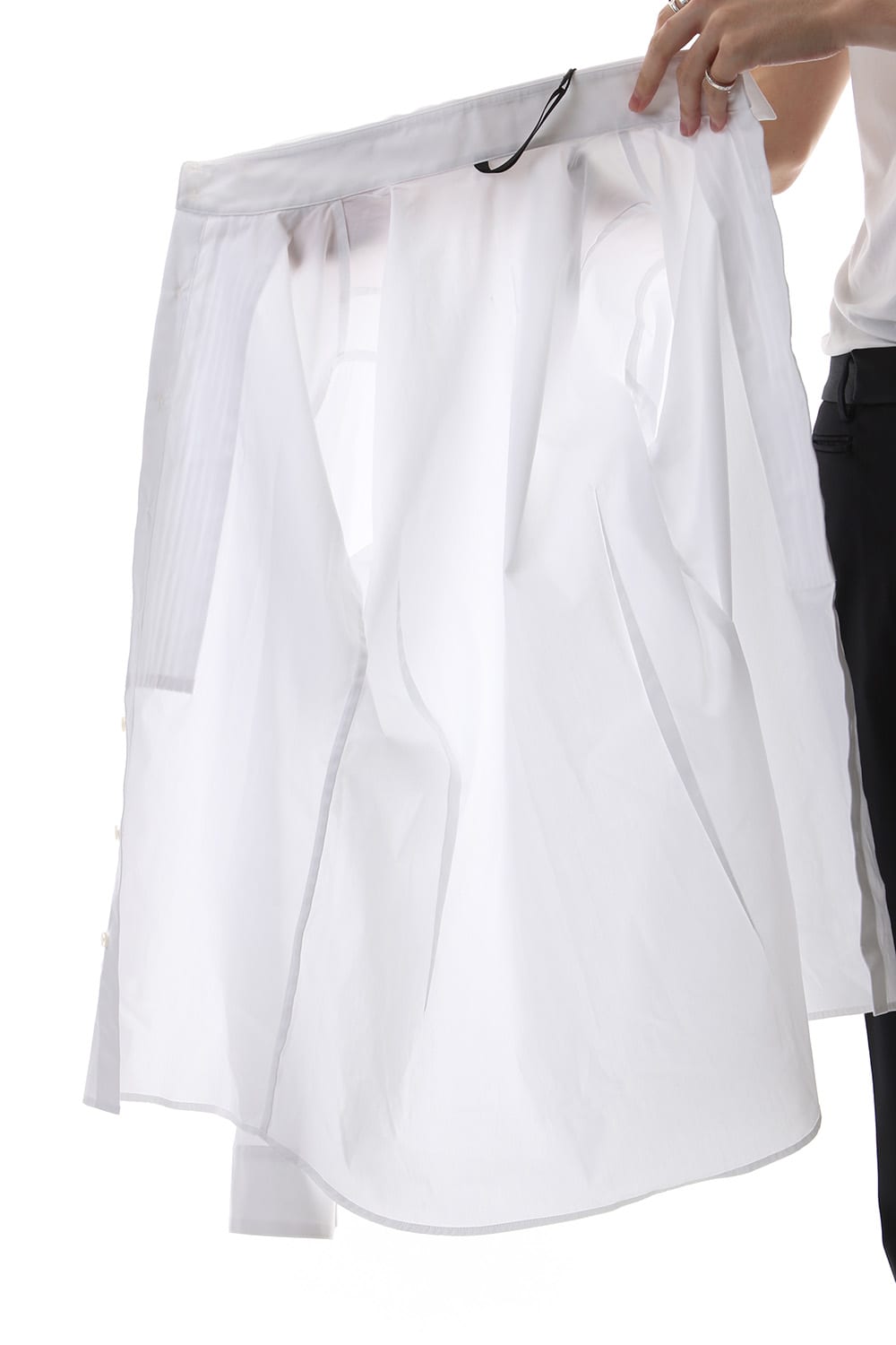 Broad cross stretch pleated bosom shirt White