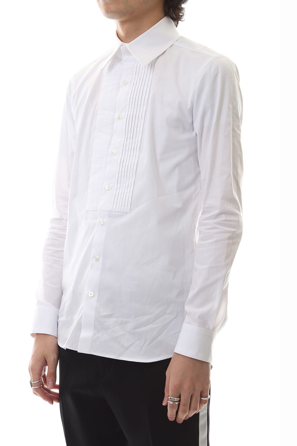 Broad cross stretch pleated bosom shirt White