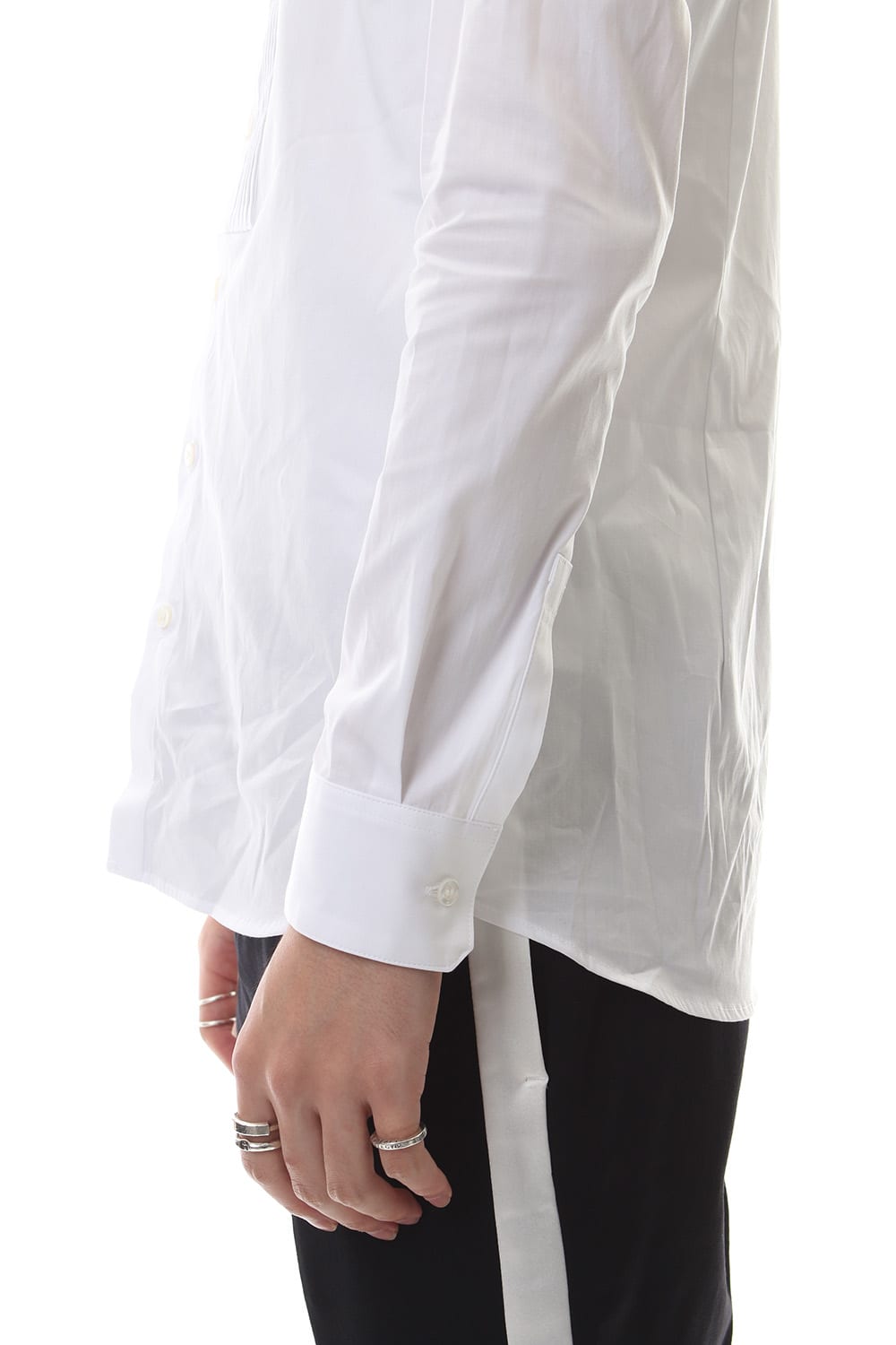 Broad cross stretch pleated bosom shirt White