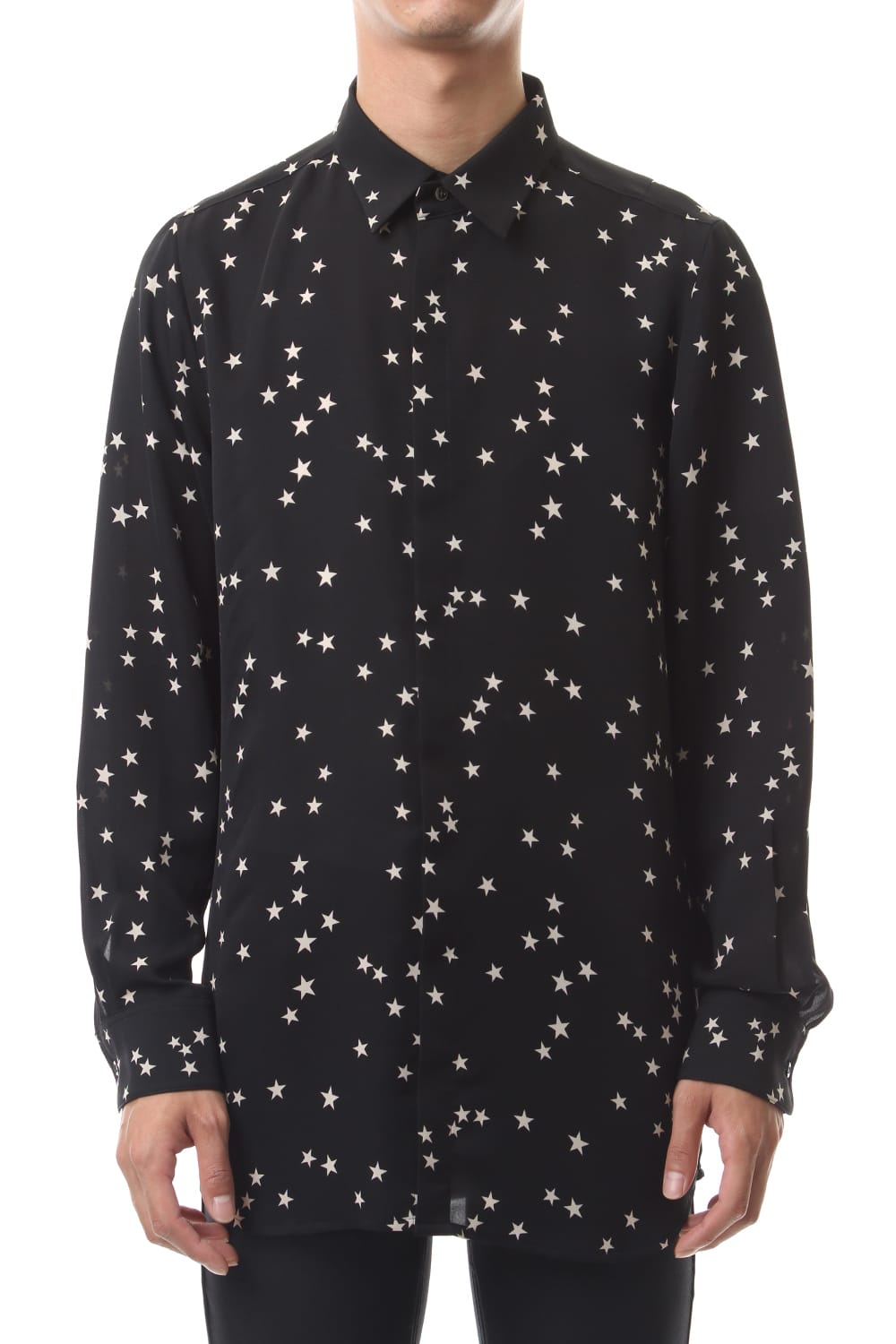 Chiffon Random Star Print Shirt Black × Cream