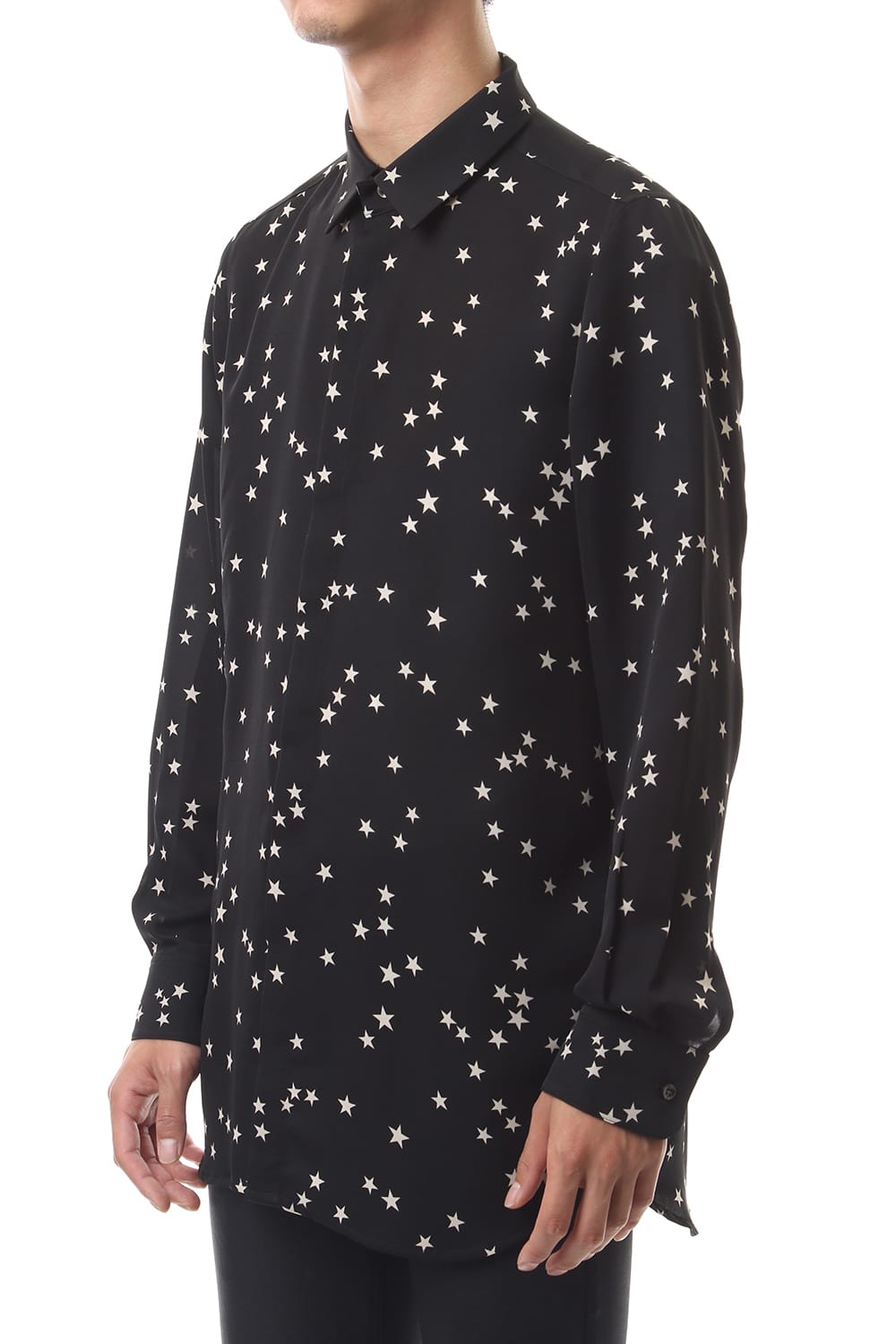 Chiffon Random Star Print Shirt Black × Cream