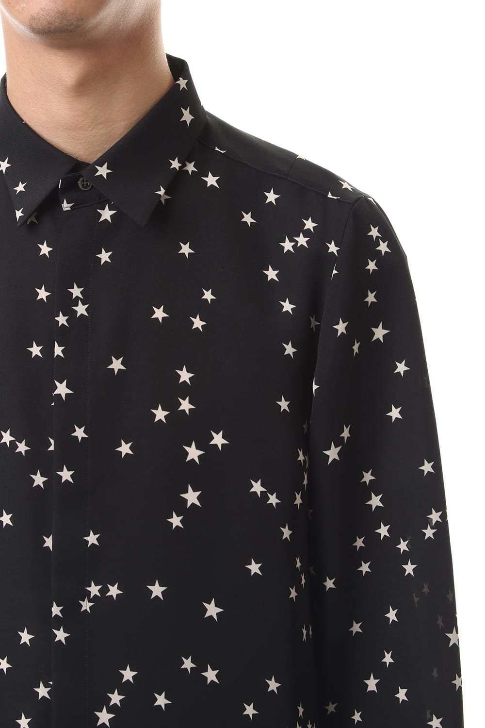 Chiffon Random Star Print Shirt Black × Cream