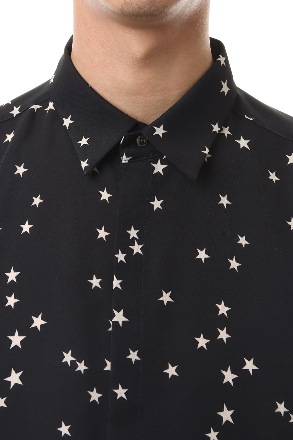 Chiffon Random Star Print Shirt Black × Cream