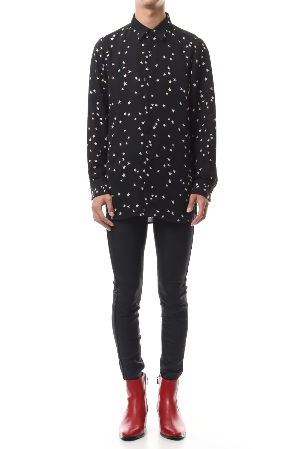 Chiffon Random Star Print Shirt Black × Cream