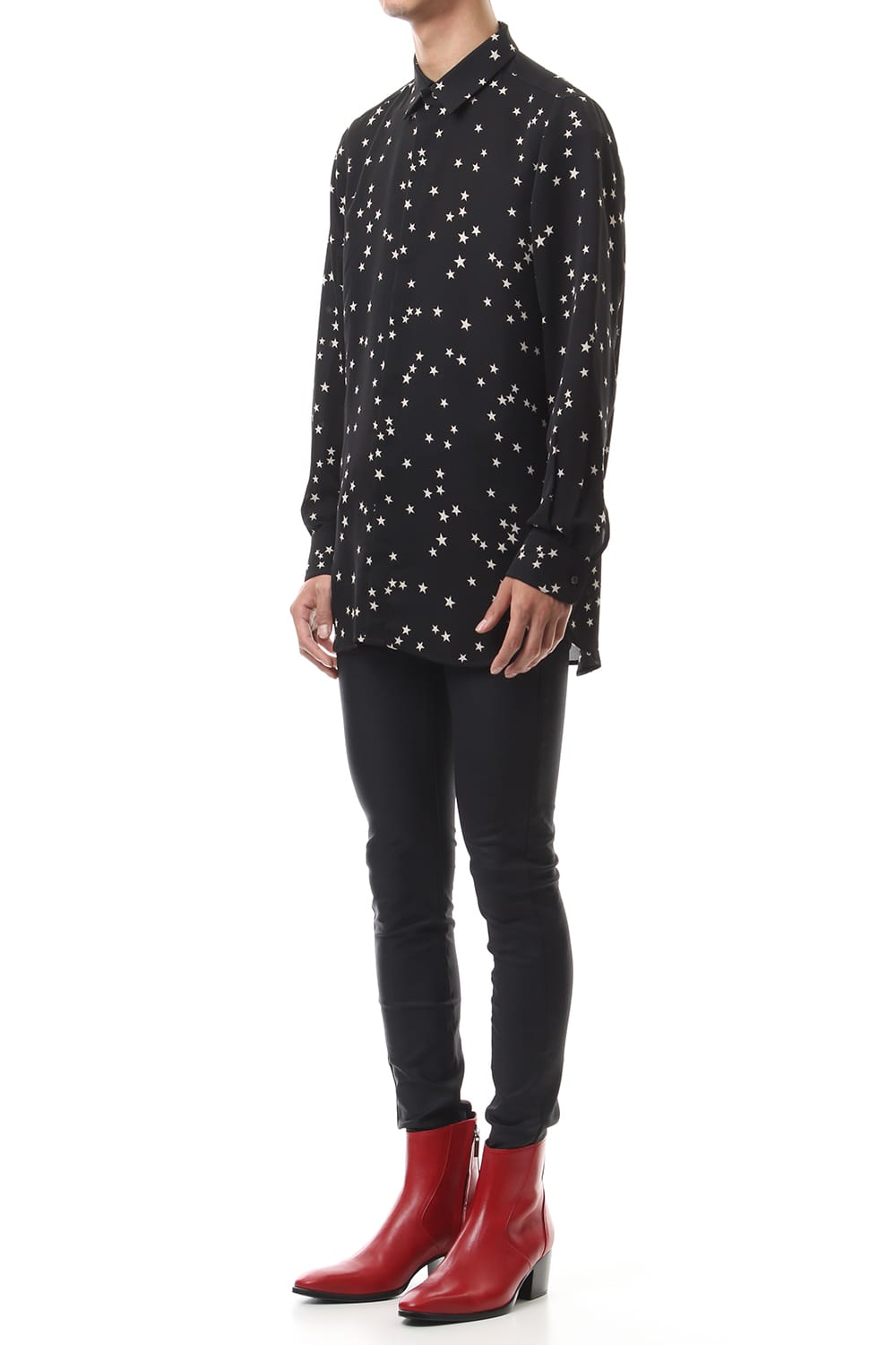 Chiffon Random Star Print Shirt Black × Cream