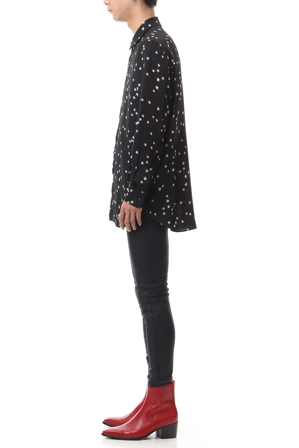 Chiffon Random Star Print Shirt Black × Cream