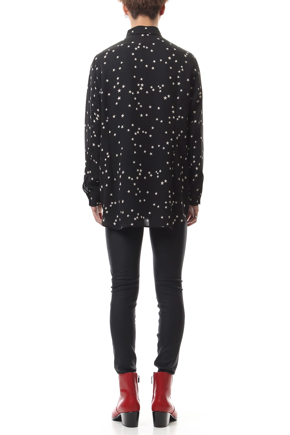 Chiffon Random Star Print Shirt Black × Cream