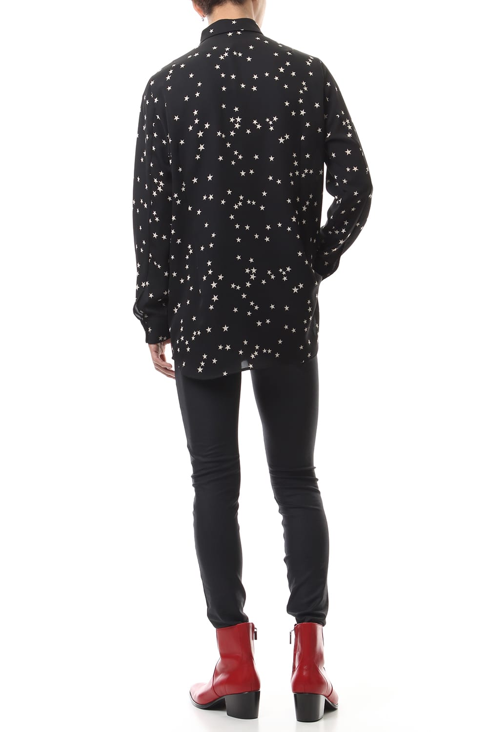 Chiffon Random Star Print Shirt Black × Cream