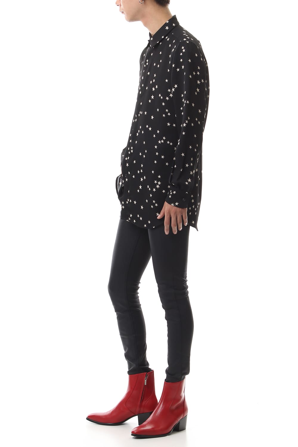 Chiffon Random Star Print Shirt Black × Cream