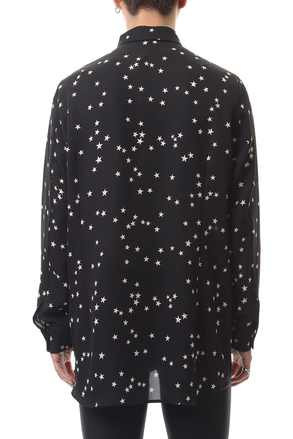 Chiffon Random Star Print Shirt Black × Cream