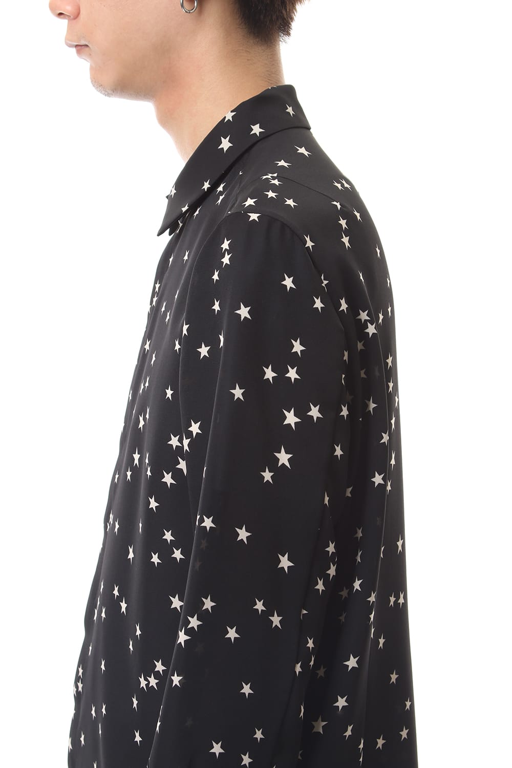 Chiffon Random Star Print Shirt Black × Cream