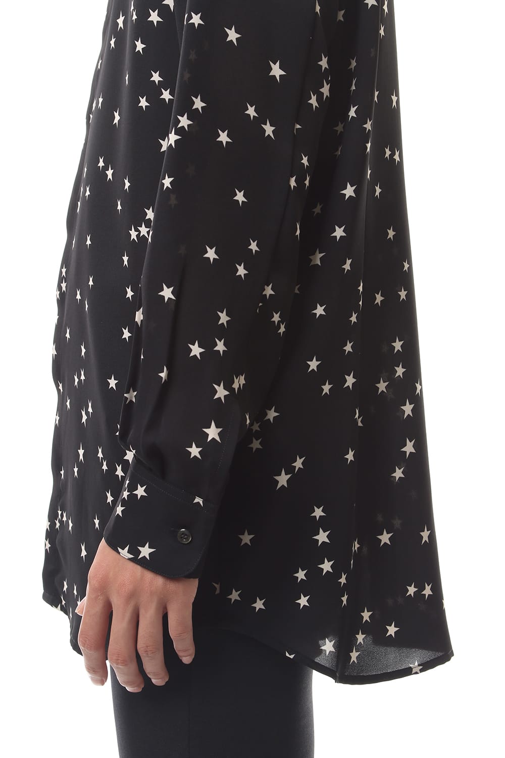 Chiffon Random Star Print Shirt Black × Cream